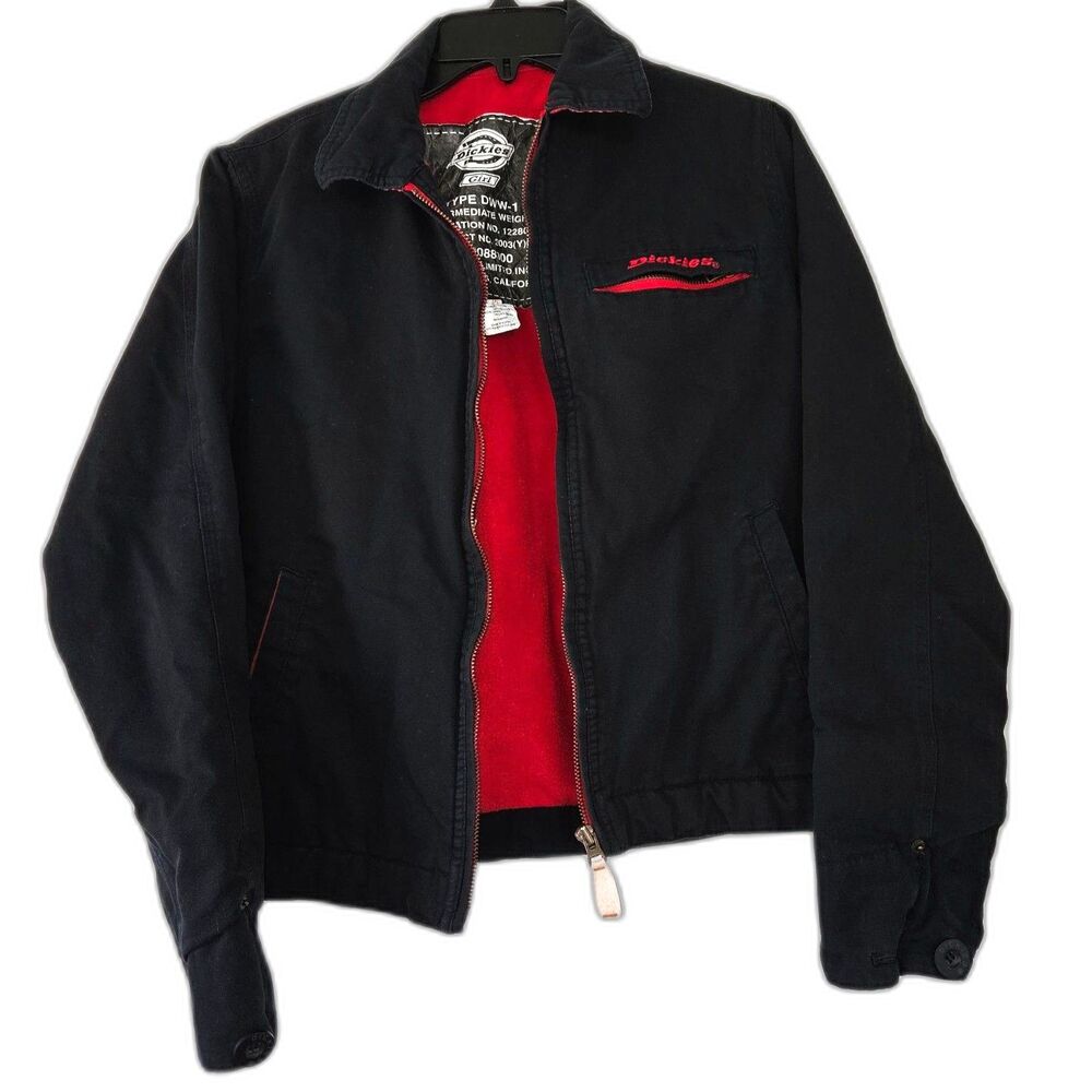 Dickie's Girl Women's Bomber Jacket Black and Red Medium RARE